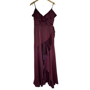 Vow'd Burgundy Ruffle High-Low Maxi Dress Size 10 Wedding Guest Bridesmaid Hoco